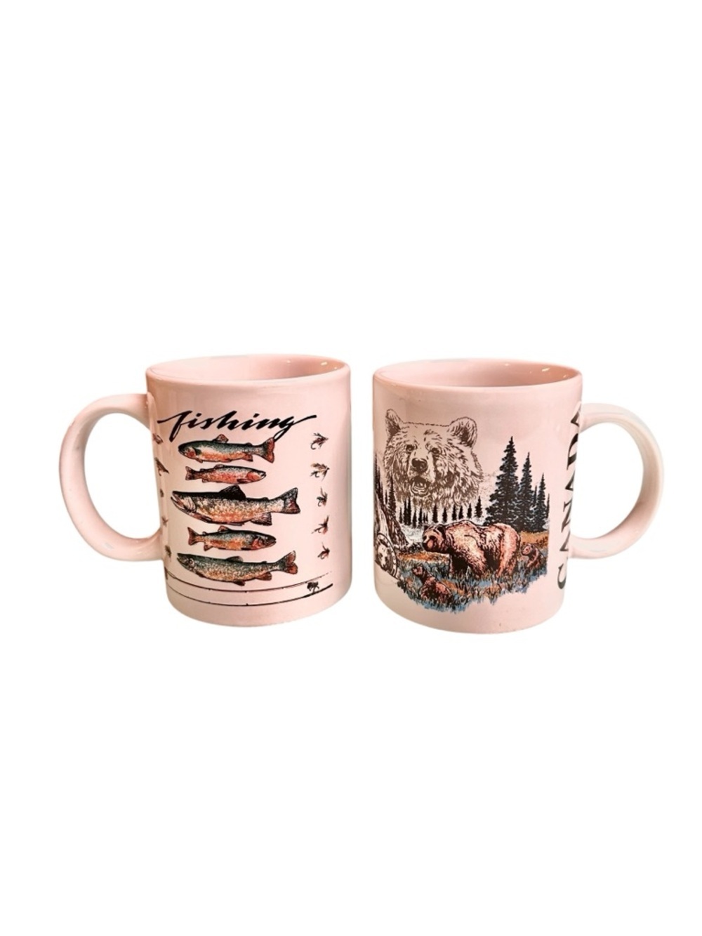 Vintage Bears & Fish Canada Tourist Man Cave CountryCoffee Mugs Cups (2)